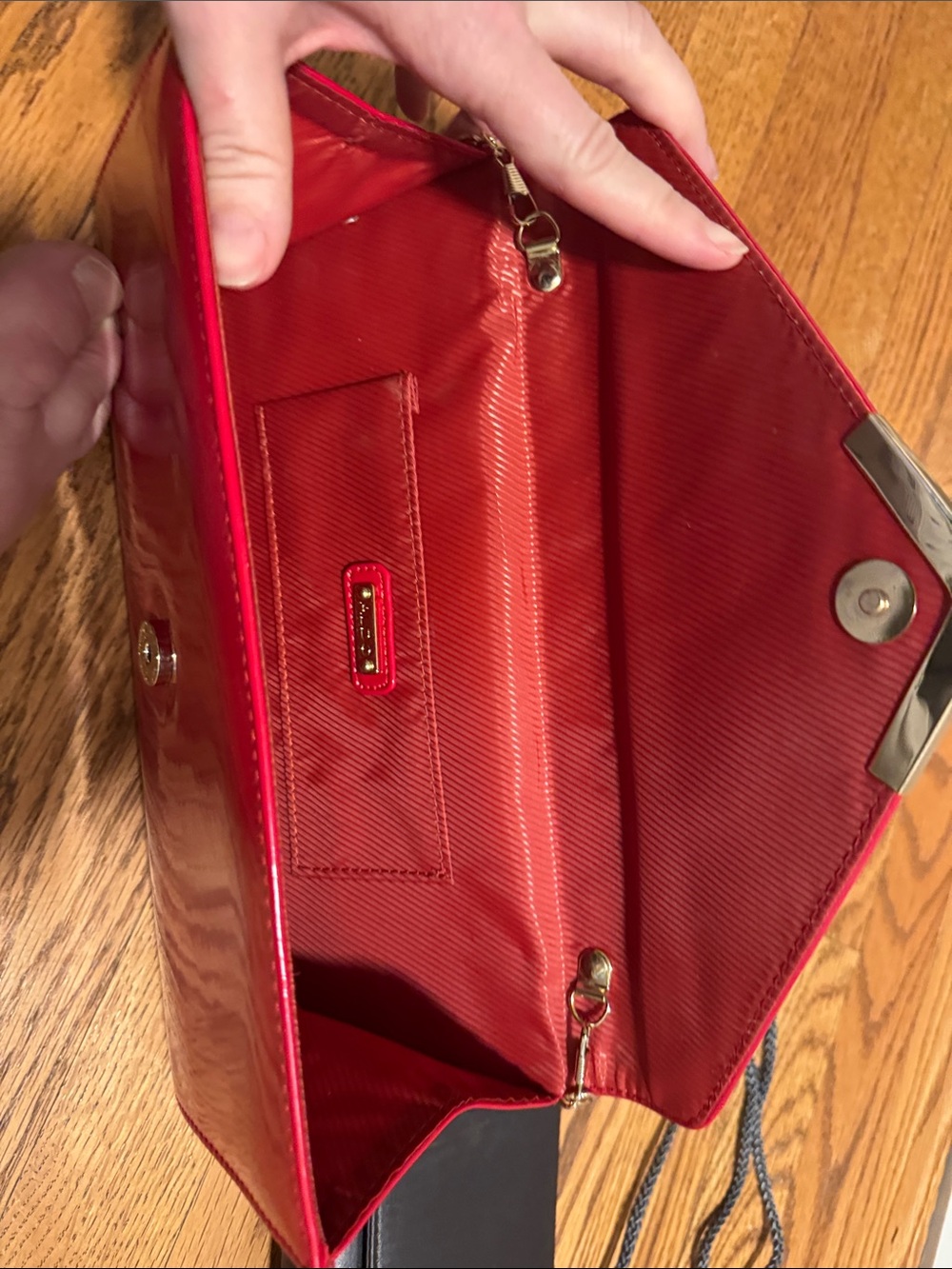 Aldo Red Patent Envelope Clutch with Gold Chain & unbranded Dark Gray Wristlet - Picture 2 of 3